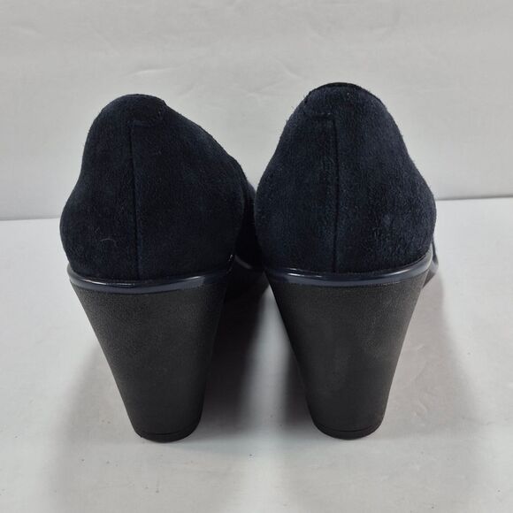 Clarks Artisan Flores Tulip Blue Suede Leather 3" Wedge Pumps Heels Woman's 10M. - Picture 9 of 10